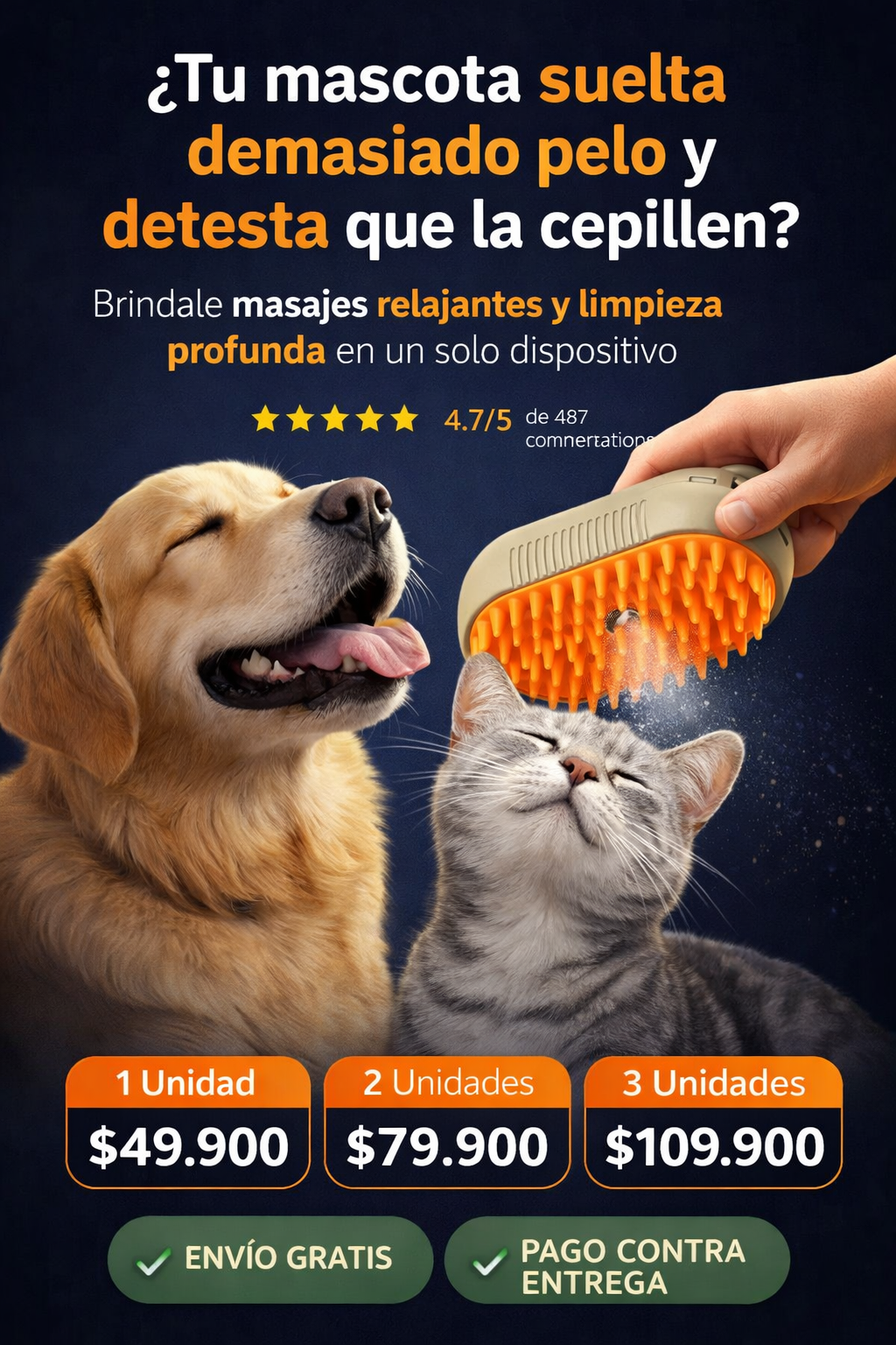 Cepillo a Vapor 2 en 1  Limpieza profunda y masajeador para MASCOTAS