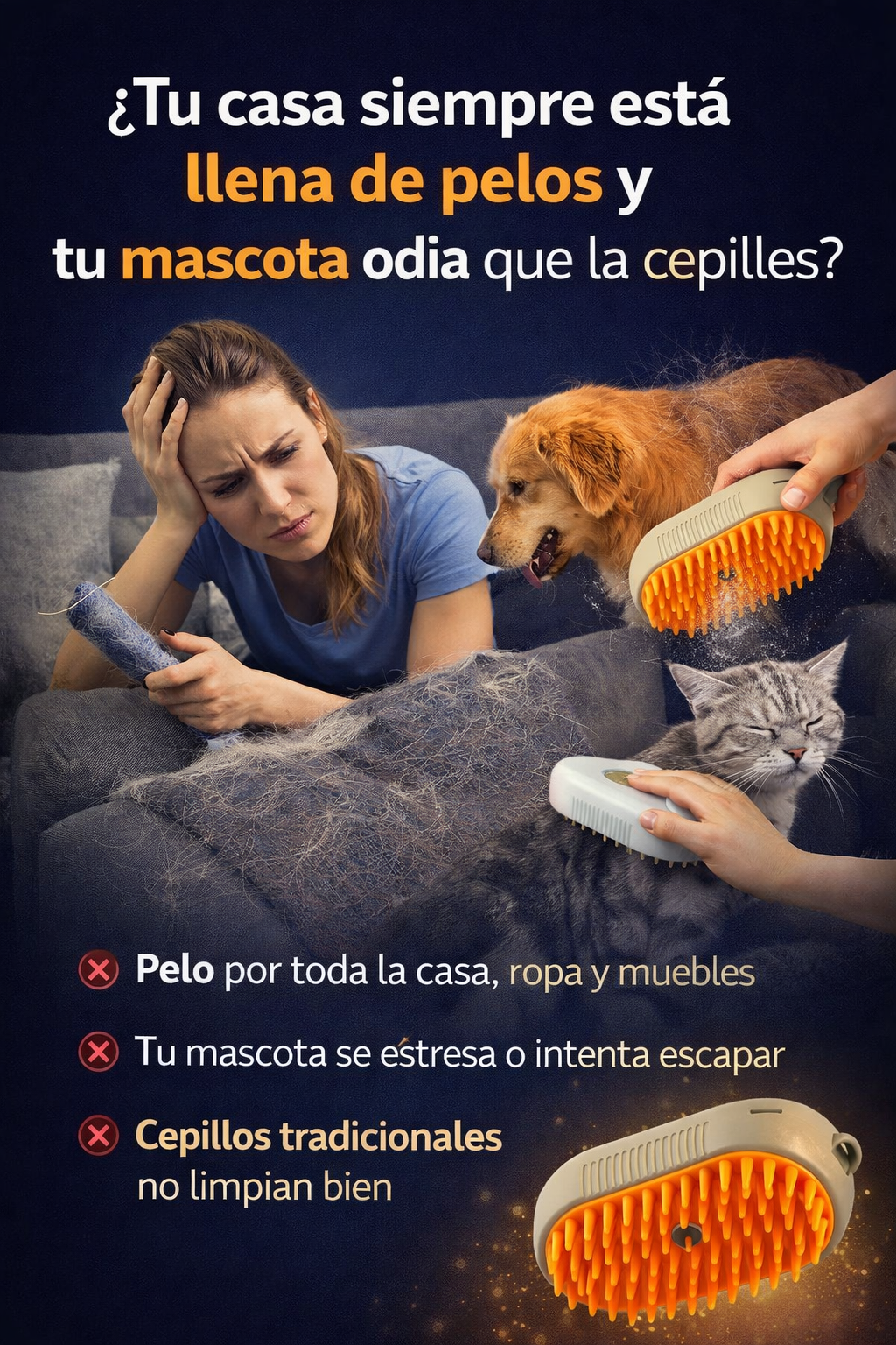 Cepillo a Vapor 2 en 1  Limpieza profunda y masajeador para MASCOTAS